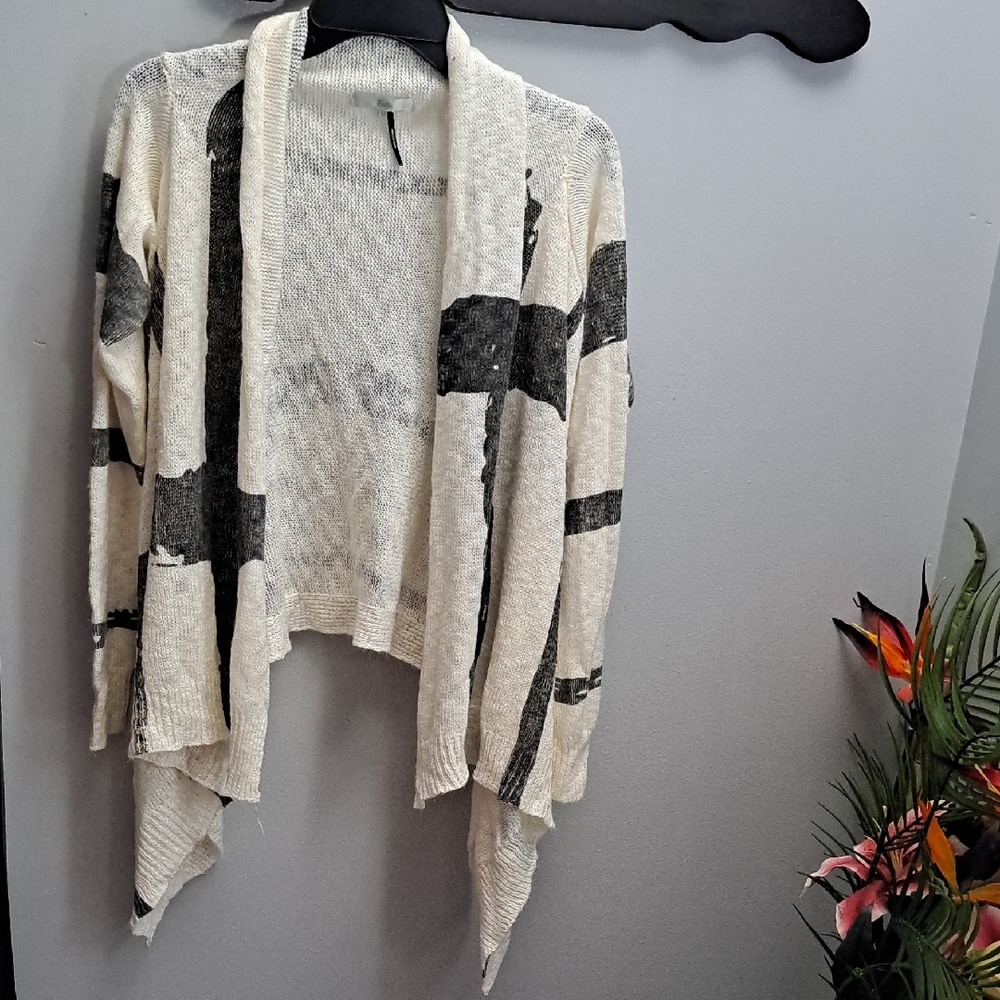 Fate Cream and Black Soft Knit Women's Open Front Cardigan Size Meduim